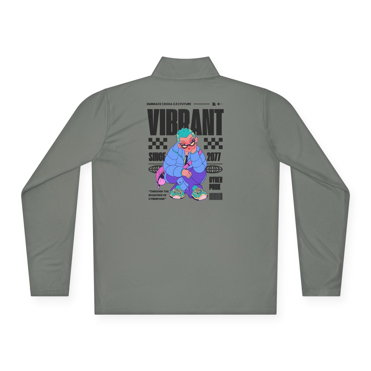 Quarter-Zip Pullover - Vibrant Cyberpunk Design